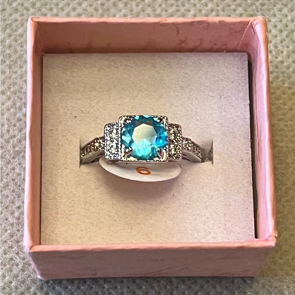 NWT Round Lab Created Aquamarine Ring Size 6